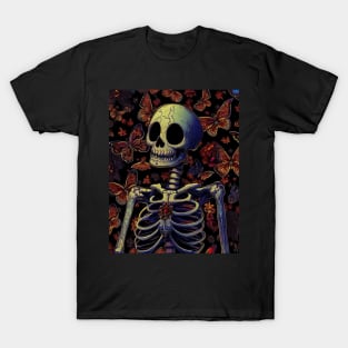 Spooky skeleton on butterfly pattern T-Shirt